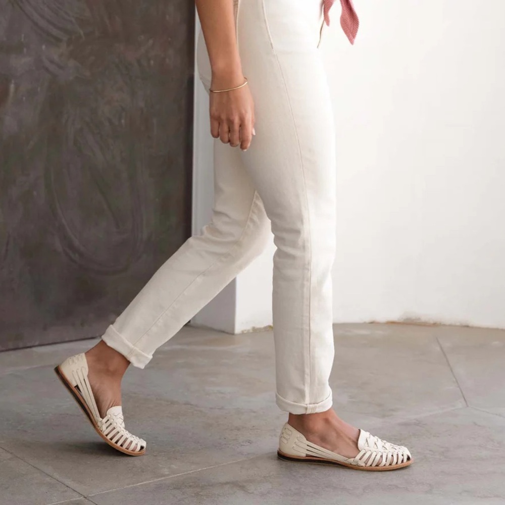 Nisolo Huarache Woven Flats Bone Cream Leather sz 8